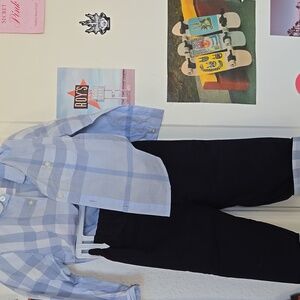 BURBERRY Kids Light Blue Plaid Button Down Shirt And Pants Set